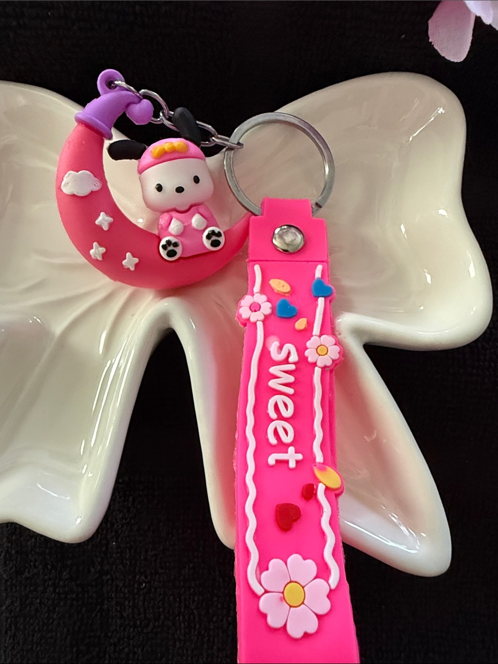 Cute Pink 'Sweet' Kids Keychain Strap with Moon Character